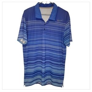 Nike Dri Fit Blue Striped Polo Shirt Mens Large Golf Athletic Short Sleeve